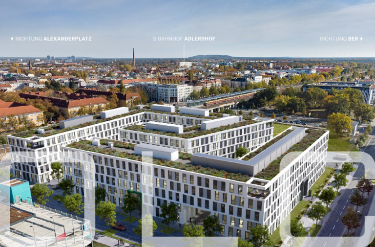 OfficeLab Campus Adlershof Berlin, Luftansicht – LEED v4 Gold zertifiziert