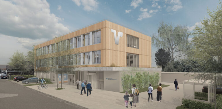 VR Bank Neustadt an der Aisch, Bank- und Bürogebäude, Visualisierung – DGNB Gold angestrebt